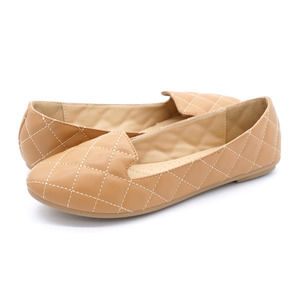 Forever Upgrade Womens 6 Ballet Flat Brown Faux Leather Quilted Slip On Shoes